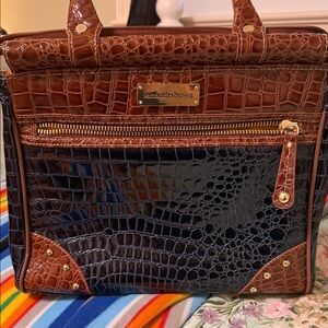Samantha Brown Crocodile Embossed Briefcase in Brown and Black